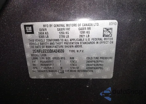 2013 Chevrolet Equinox 1Lt z USA, uszkodzony, nr VIN 2GNFLEE33D6424939